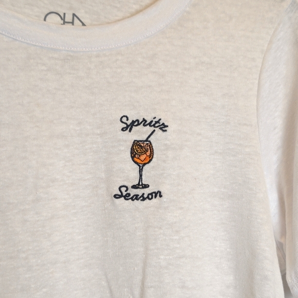 Chaser White Spritz Season Linen Embroidered Short Sleeve Tee Shirt Size Small - Picture 3 of 7